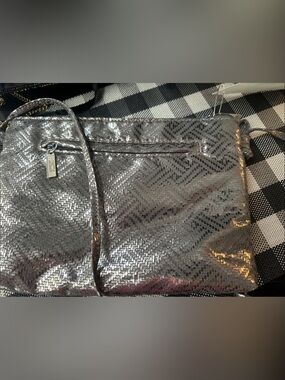 Pinky Metallic Silver Crossbody Bag with Textured Pattern